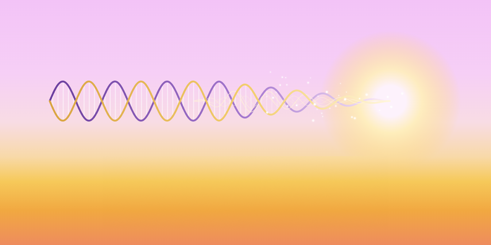 DNA-Doppelhelix, die in Klangwellen und Licht übergeht